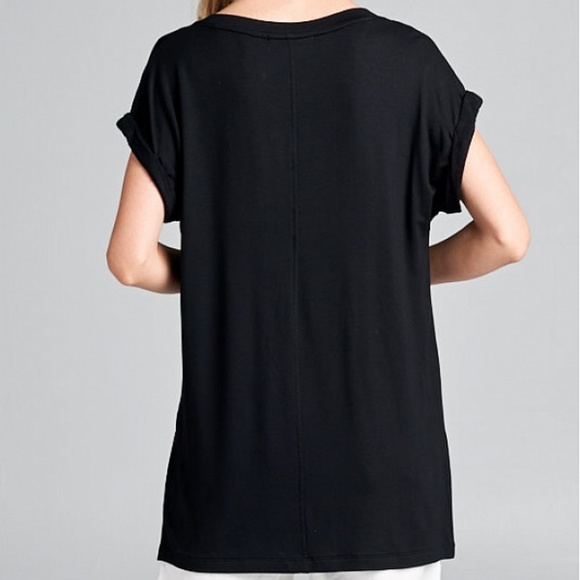 Black long v-neck with side slits cuffed sleeves - Picture 3 of 5